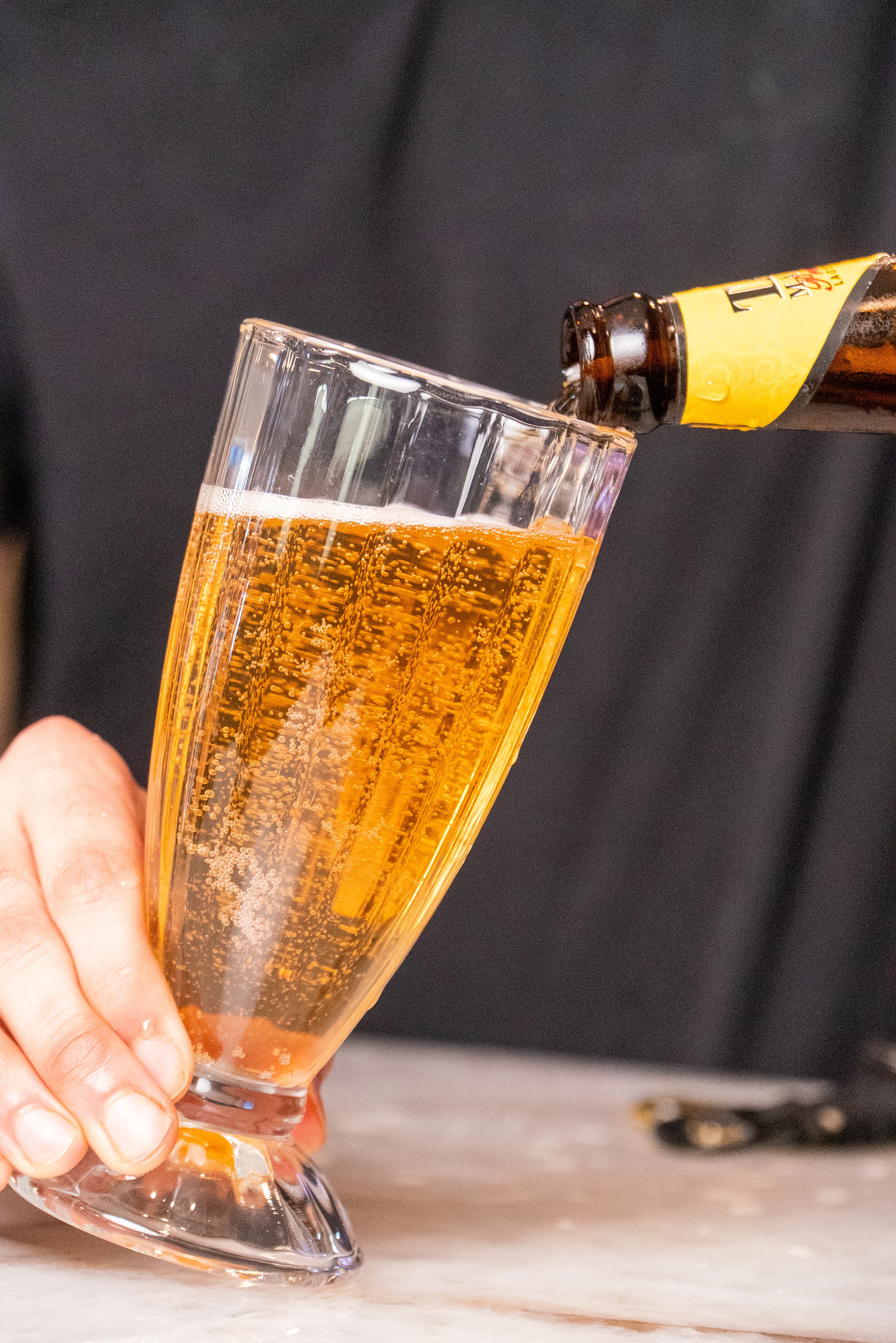 Chilled beer being poured