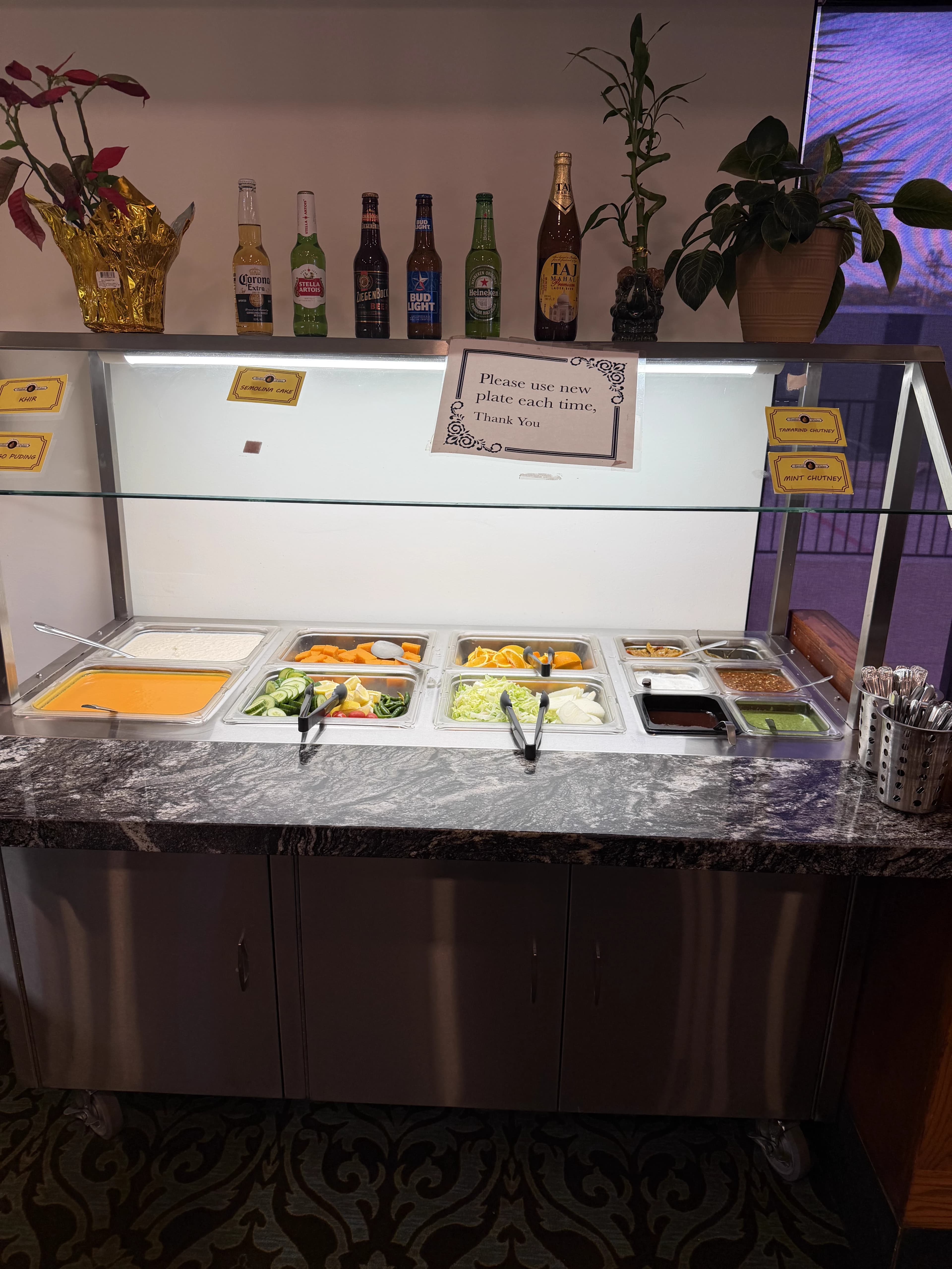 Buffet desserts and sweets station with beverages