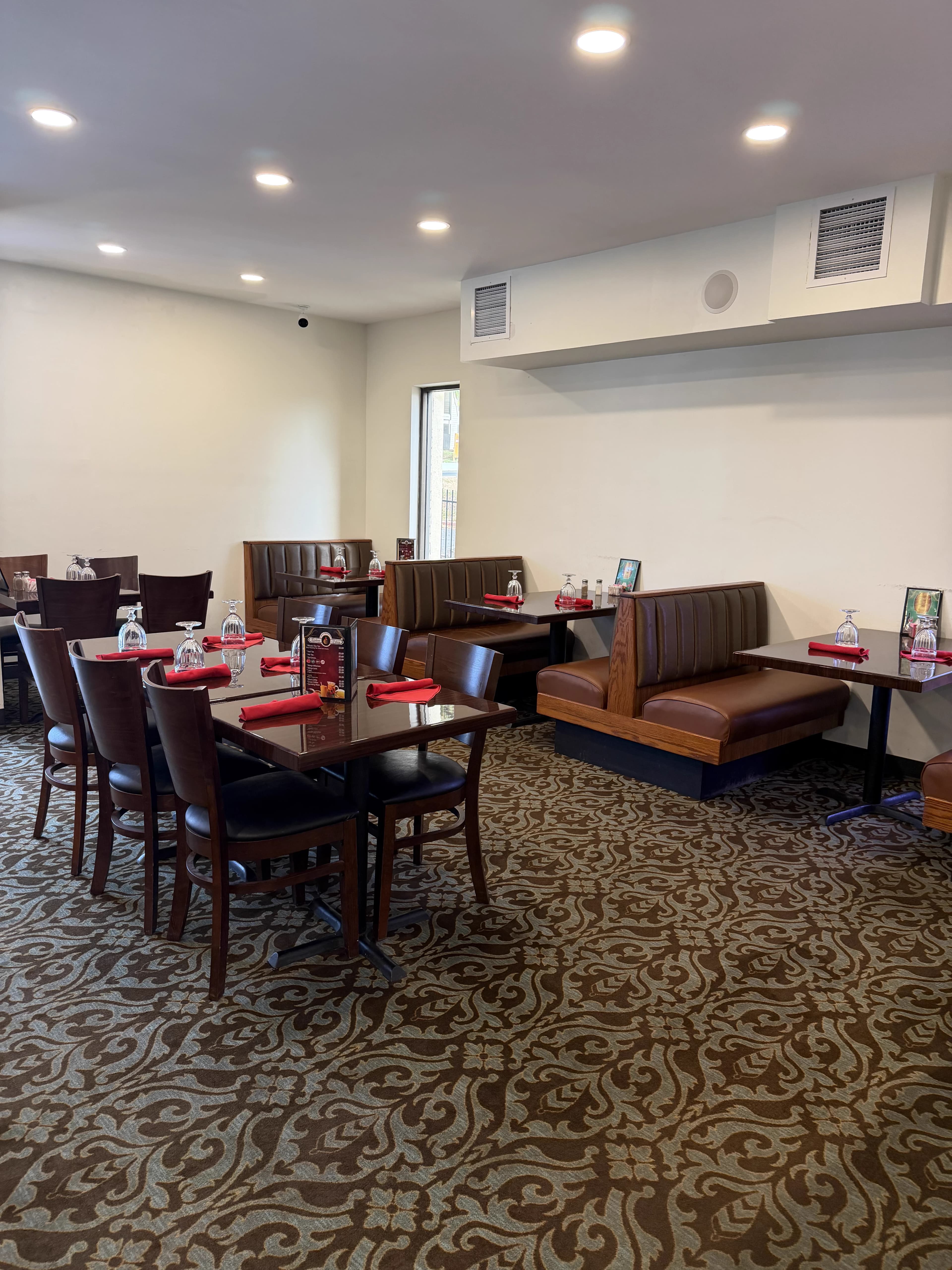 Indoor dining area with booth seating